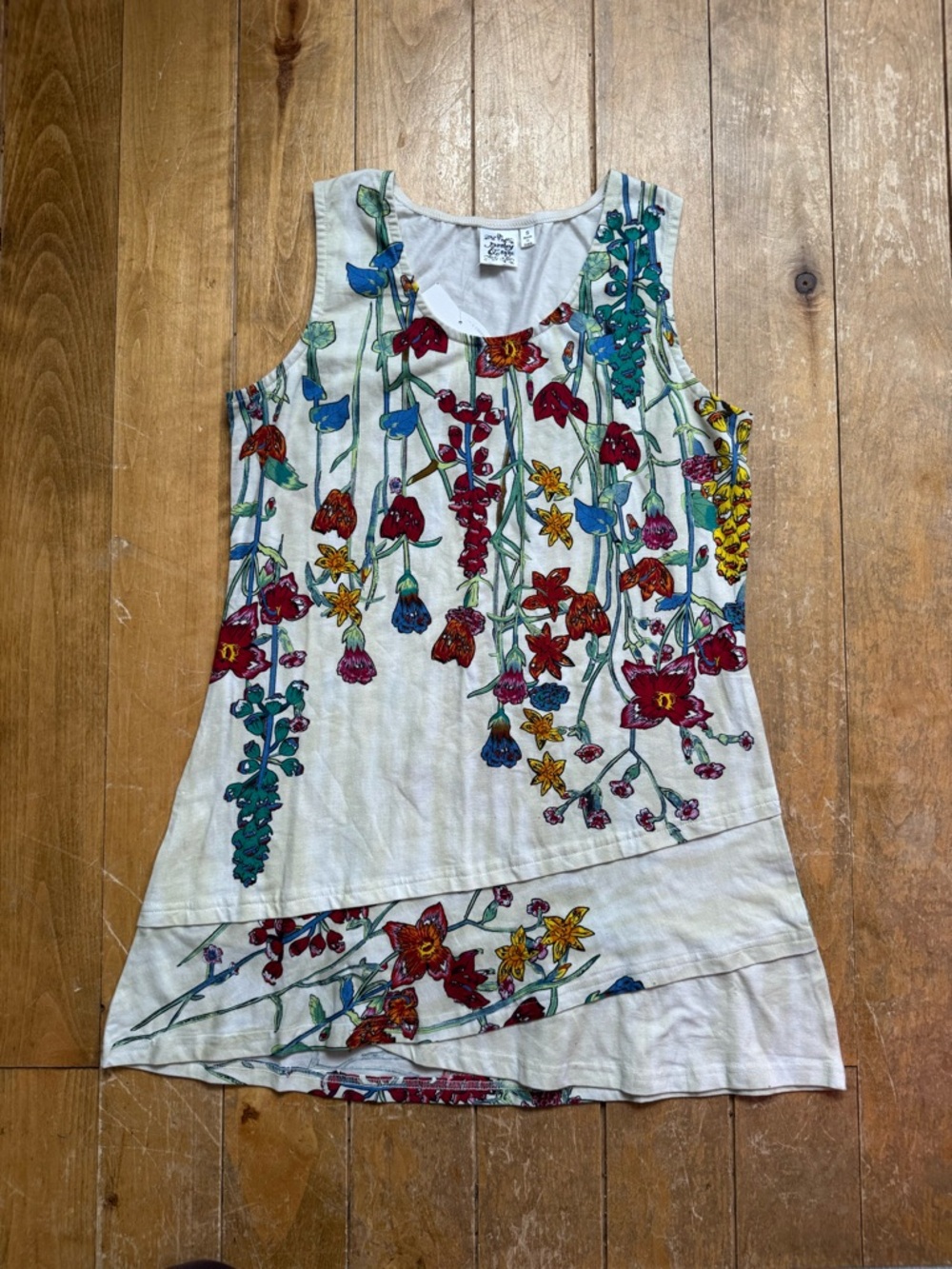 Floral Sleeveless Tunic Tank Top - Multicolor on Cream NWT